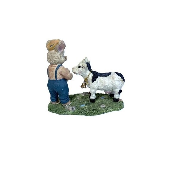 Farm Pig Figurine Feeding Cow Country Farmhouse Animal Statue Resin 6” Rustic De - Picture 5 of 5
